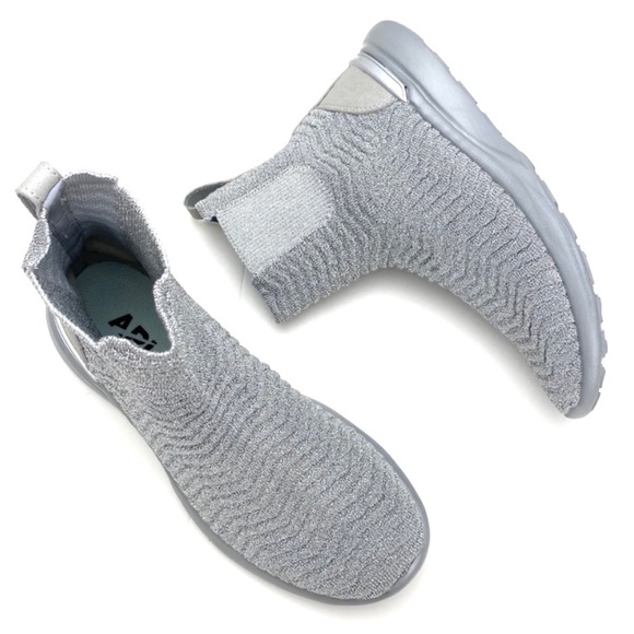 APL Lululemon Athletic propulsion Labs Knitted TechLoom Chelsea Sneakers Silver - Picture 5 of 12